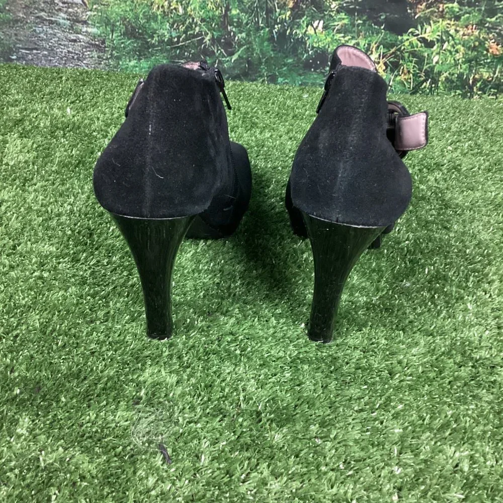 Westies Black Suede Leather Platform Heel Booties 9.5